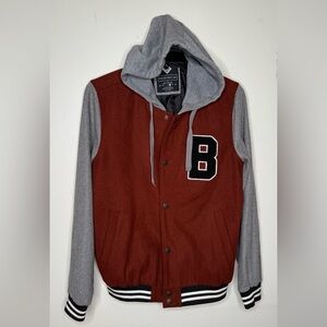 Men's Hooded Varsity Jacket - Rust & Gray